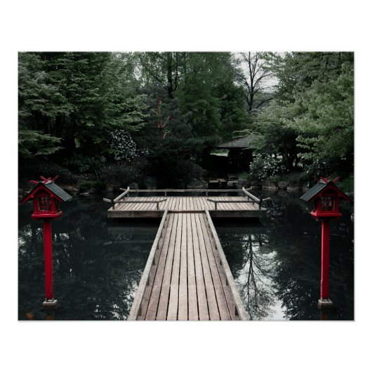 Wooden Pier framed by red Lanterns Perfect Poster (Voorkant)