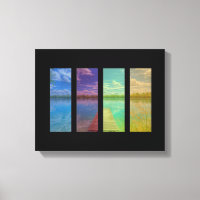 Wooden Pier over een Calm Lake Landscape Quadtrych