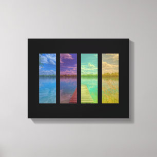 Wooden Pier over een Calm Lake Landscape Quadtrych Canvas Afdruk
