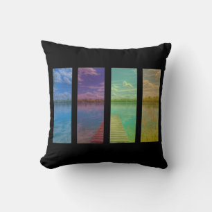 Wooden Pier over een Calm Lake Landscape Quadtrych Kussen