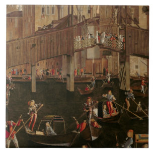 Wooden Rialto Bridge, van het wonder van de Reli Tegeltje
