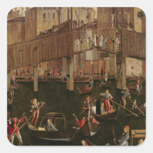 Wooden Rialto Bridge, van het wonder van de Reli Vierkante Sticker