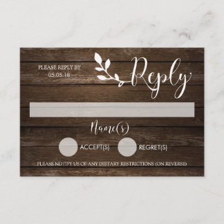 Wooden Rustic Reply Card RSVP Kaartje