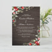 Wooden Rustic Winter Berries Wedding Invitation Kaart (Staand voorkant)
