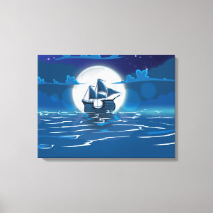 Wooden Sail schip in het moonlicht Canvas Afdruk