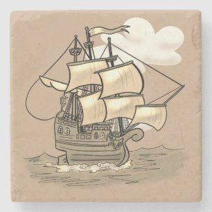 Wooden Sailing Ship Stenen Onderzetter