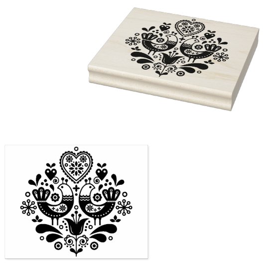 Wooden Stamp - Scandinavische Folk Art Pattern Bir Rubberstempel (Gestempeld)