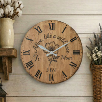 Wooden Style Wild Rose Wall Clock for Mom Grote Klok