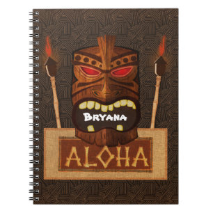 Wooden Tiki Mask Retro ALOHA Hawaiian Notitieboek