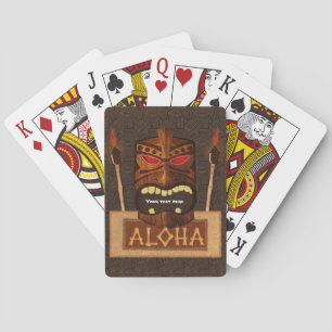 Wooden Tiki Mask  Retro Aloha Hawaiian Pokerkaarten