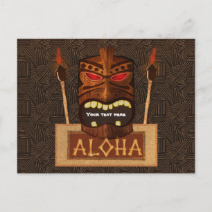 Wooden Tiki Mask  Retro ALOHA Luau Party Uitnodiging Briefkaart