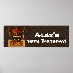 Wooden Tiki  Retro ALOHA Luau Party Banner Poster