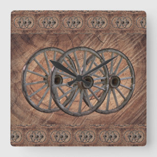 Wooden Wagon Wheels Vierkante Klok