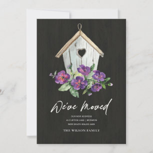 WOODEN ZWARTE FLORAL BIRD HUIS DIE NIEUW ADRES BEW AANKONDIGING