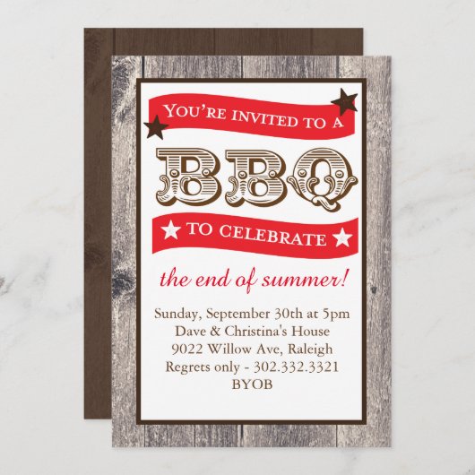 Woodgrain Backyard BBQ Uitnodiging (Voorkant / Achterkant)