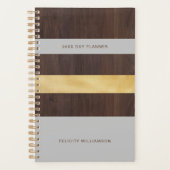 Woodgrain Gold en Grey Stripe Modern Retro Planner (Voorkant)