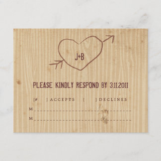 Woodgrain met Heart Response Card RSVP Kaartje