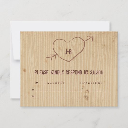 Woodgrain met Heart Response Card RSVP Kaartje (Voorkant)