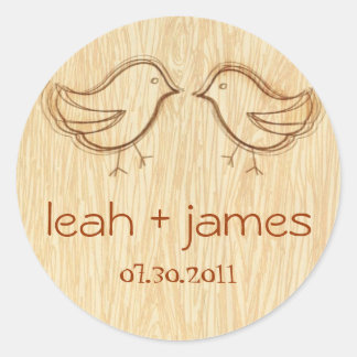 Woodgrain met Tortelduifjes Sketch Sticker Label