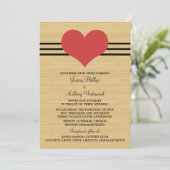 Woodgrain Mod Heart Wedding Invite, Red Kaart (Staand voorkant)