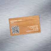 Woodgrain Oak Style Seven Line Custom QR Code Magnetisch Visitekaartje (Voorbeeld)