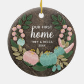 Woodgrain Our First Home Specialized Boho Florals Keramisch Ornament (Achterkant)
