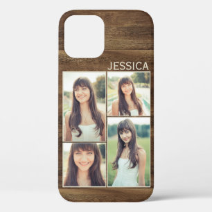 Woodgrain Rustic Wood Selfie Foto Collage iPhone 12 Hoesje