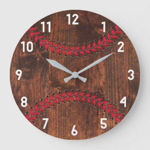 Woodgrain Sporty Baseball Decor Grote Klok