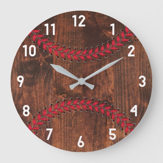 Woodgrain Sporty Baseball Decor Grote Klok (Voorkant)