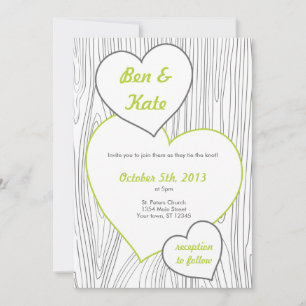Woodgrain Wedding Invitting - Licht groen, grijs Kaart