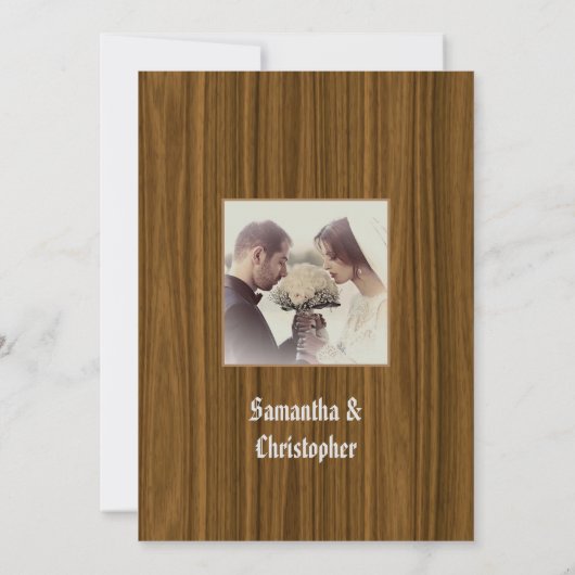 Woodgrain wedding photo invitation (Dos)