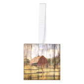 Woodgrain westerne land rode schuur bruiloft ornament (Voorkant)