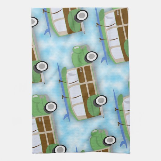 Woodie Surfin Wagon Pattern Theedoek (Verticaal)