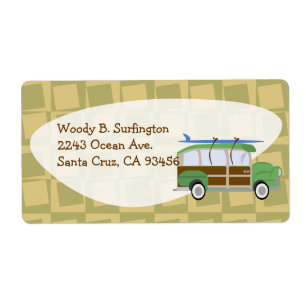 Woodie Wagon Fifties Surf Cartoon Fun Etiket
