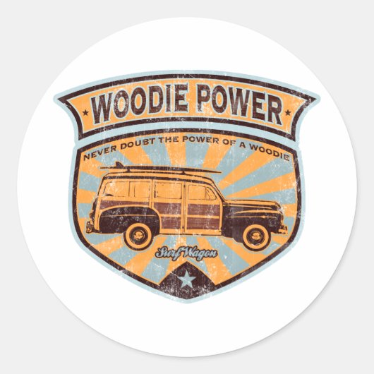 Woodie Wagon Ronde Sticker (Voorkant)