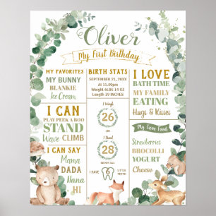 Woodland 1e verjaardag mijlpaal geboorte statistie poster