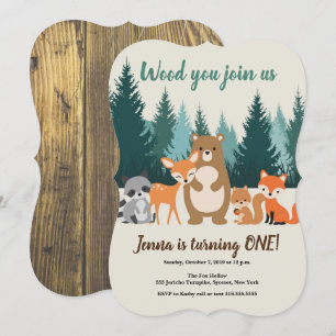 Woodland 1st Birthday Forest Animals Greenery Kaart