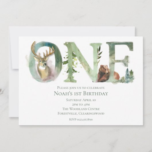 Woodland 1st Birthday Invitation Kaart (Voorkant)