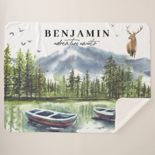 Woodland Adventure Awaits Forest Mountain & Canoes Sherpa Deken