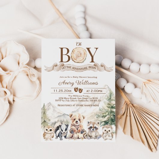 Woodland Adventure Oh Boy Baby shower Invitation