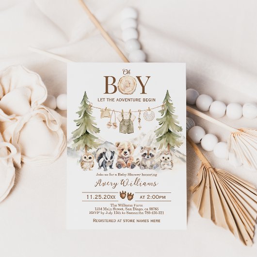 Woodland Adventure Oh Boy Baby shower Uitnodiging