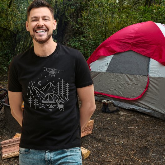 Woodland Airplane Mountain, Pine Tree, Retro, Rust T-shirt