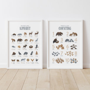 Woodland alfabet en tellen Kinder kamer Muurkunst Sets