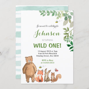 Woodland Animal 1st Birthday Invitation Boy. Kaart
