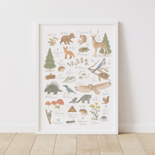 Woodland Animal Alphabet ABC Kinder Room Decor Poster