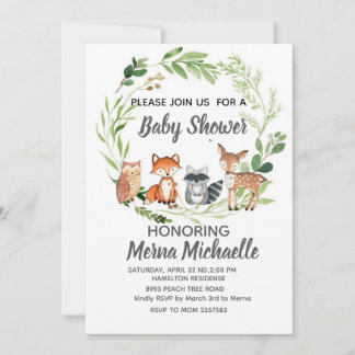 woodland animal baby shower invitation kaart