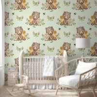 Woodland Animal Beer Eend Bunny Baby Nursery Green