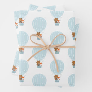 Woodland Animal Blue Hot Air Ballon Inpakpapier Vel