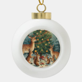 Woodland Animal Christmas Scene Keramische Bal Ornament
