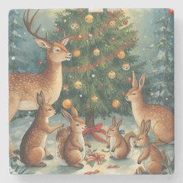 Woodland Animal Christmas Scene Stenen Onderzetter